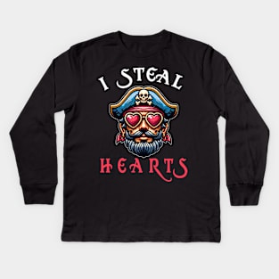 I steal your heart funny pirate Valentine's Day Kids Long Sleeve T-Shirt